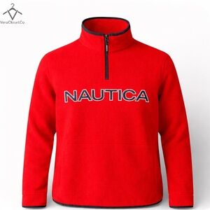 Nautica Red Quarter Zip Fleece Pullover Youth L 14/16